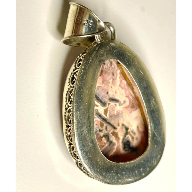 Ankara Pink Pseudomorph Agate Necklace Encased in Sterling Silver For Sale In New York - Image 6 of 7