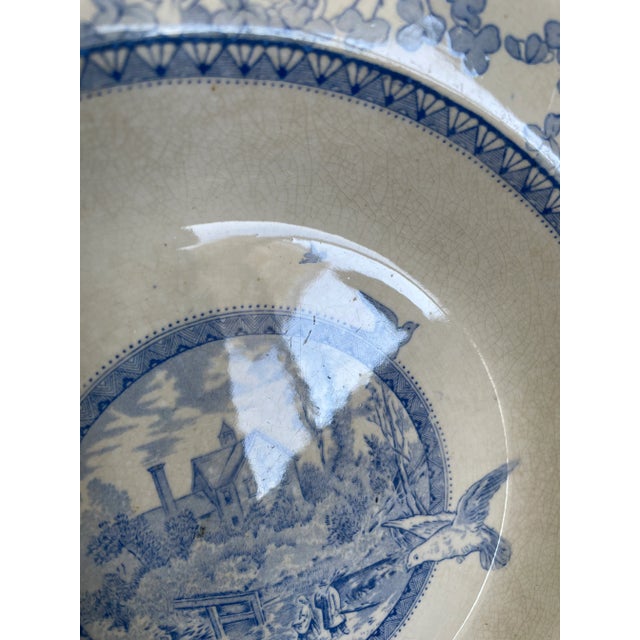 Ceramic Antique Staffordshire Blue and White Ironstone "Woodland" Bowl by William Brownfield & Sons For Sale - Image 7 of 12