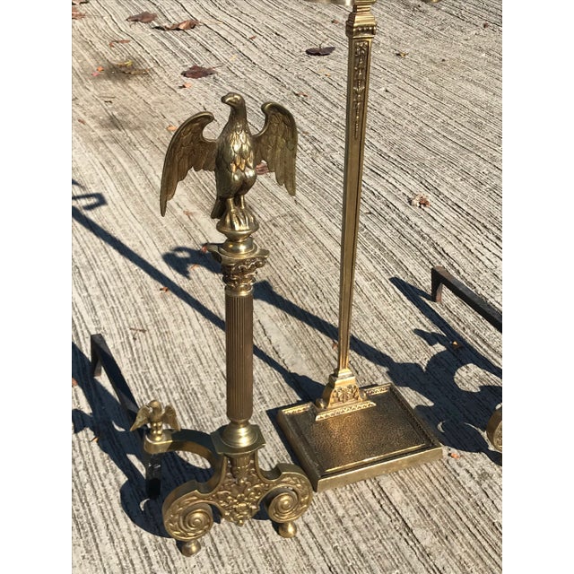 Early 20th Century Pair of Cast Brass Federal Style Eagle Andirons For Sale - Image 5 of 9