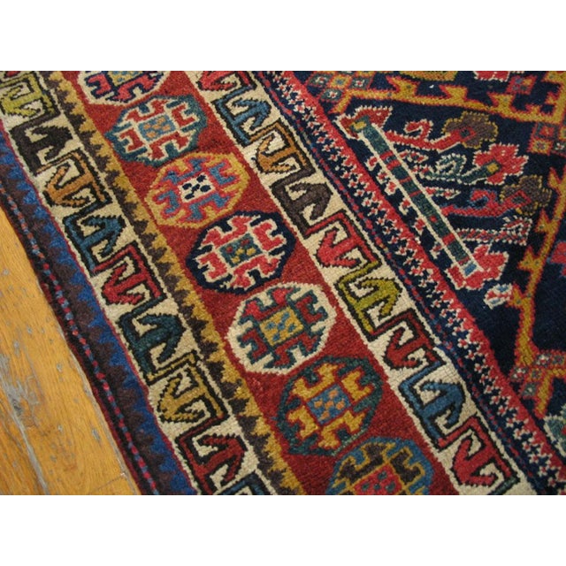 1930s Blue Navy Diamond Tribal Antique N.W.Persian Rug 3' 4" X 10' 3" Handknotted Wool Carpet For Sale - Image 4 of 6