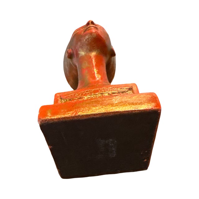 Mid 20th Century Vintage Queen Nefertiti Bust Sculpture, Egyptian Revival, Antiqued Vermilion Finish For Sale - Image 5 of 7