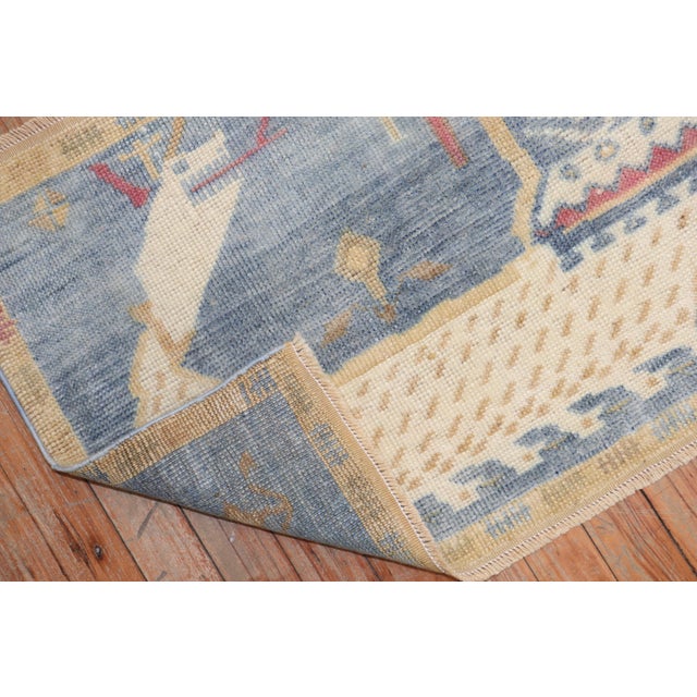 Rustic Zabihi Collection Vintage Soft Blue Pictorial Turkish Rug - 1'9" x 2'7" For Sale - Image 3 of 7