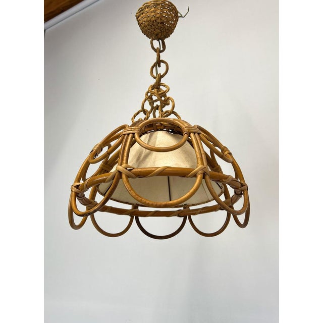 1960s Bamboo & Rattan Pendant Lamp by Louis Sognot, France, 1960s For Sale - Image 5 of 10