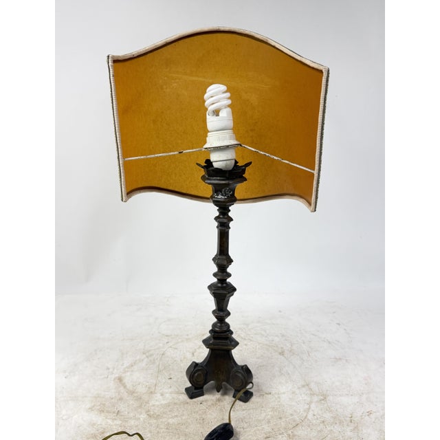 Metal Antique Empire Style Bronze Table Lamp with Parchment Paper Shade, 1930s For Sale - Image 7 of 10