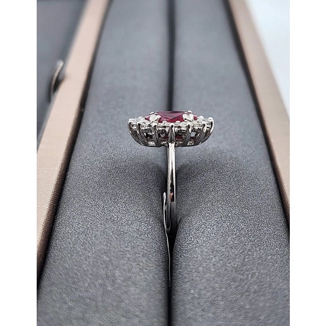 Natural Ruby & Diamond Halo Ring in 14k White Gold – 2.05 Ct Size 5 For Sale - Image 4 of 9