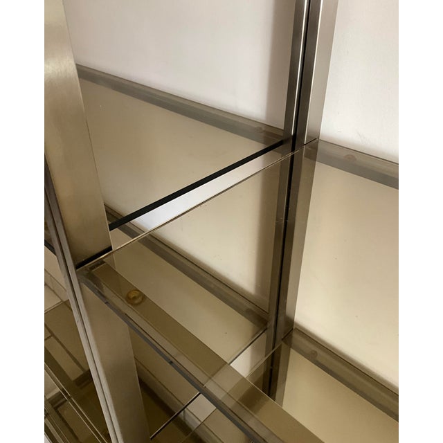 Silver French Anodized Metal and Smoked Glass Shelving Units from Artelano, 1970s, Set of 2 For Sale - Image 8 of 11