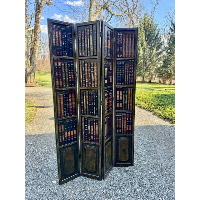 1970s Fabulous Leather Bound Library Book Four-Panel Folding Screen by Maitland Smith For Sale - Image 5 of 10
