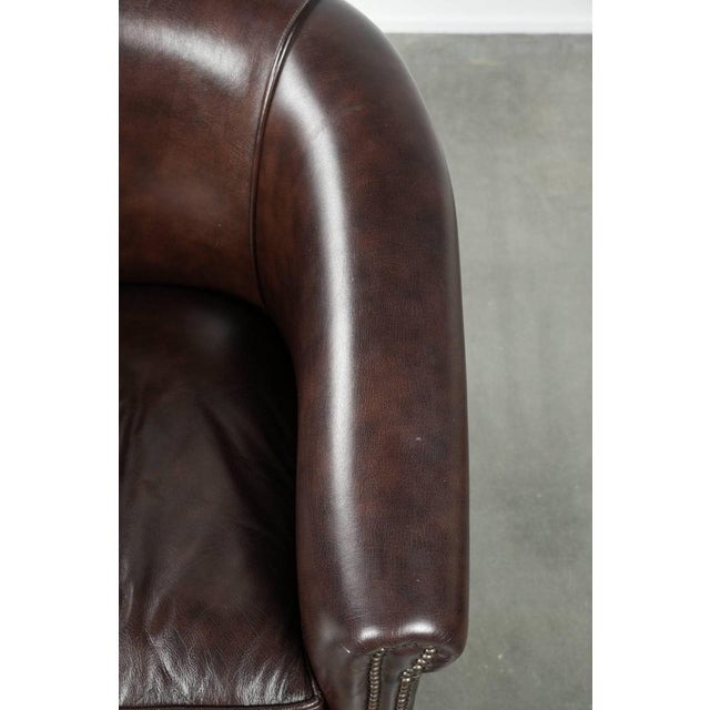 Brown English-Style Dark Cowhide Club Armchair For Sale - Image 8 of 13