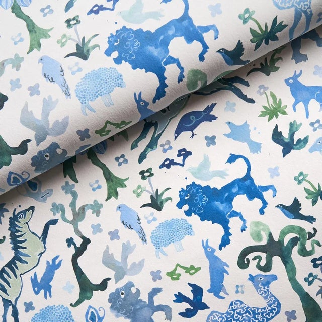 Not Yet Made - Made To Order Schumacher x Happy Menocal Beasts Wallpaper In Blue And Green For Sale - Image 5 of 6