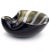 Beautiful vintage Murano hand blown black, gold flecks and white stripes Italian art glass bowl. Documented to designer...