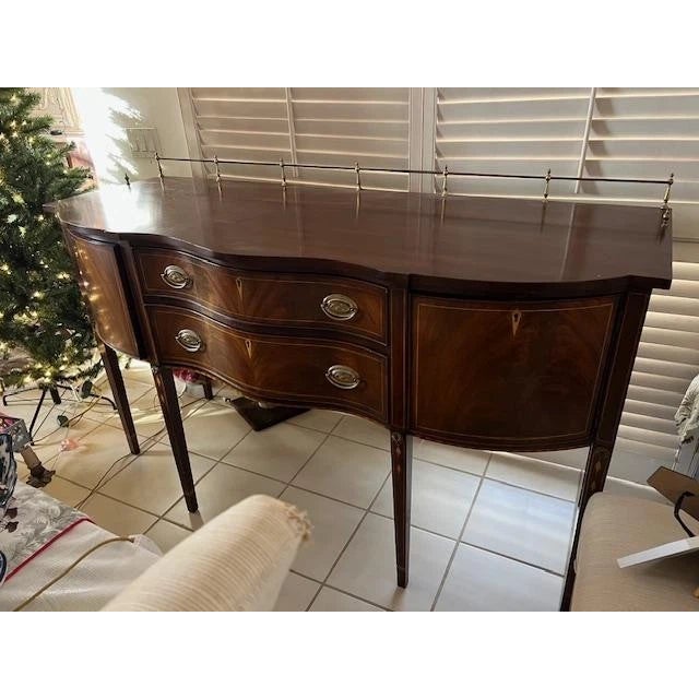 1940s Brass Gallery Mahogany Serpentine Front Federal Sideboard For Sale - Image 4 of 5
