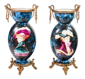 Hand-Painted Ceramic Vases, 1800s, Set of 2