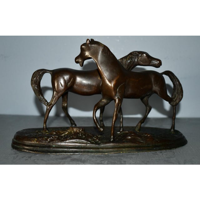 Vintage (1960's) Pair of Horses w/Base has a Traditional Style. Made of Solid Bronze, and is Signed. The Measurements:...