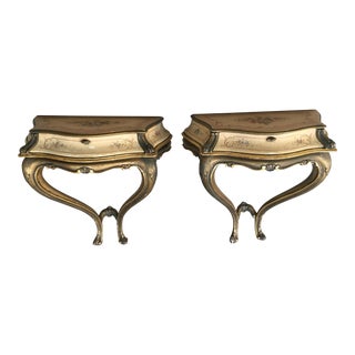 Vintage Louie XV Style French Wall Mounted Console Tables a -Pair For Sale