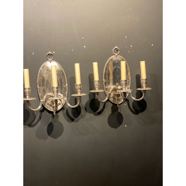 Metal Pair 1900s Silver Plated Caldwell Sconces For Sale - Image 7 of 13