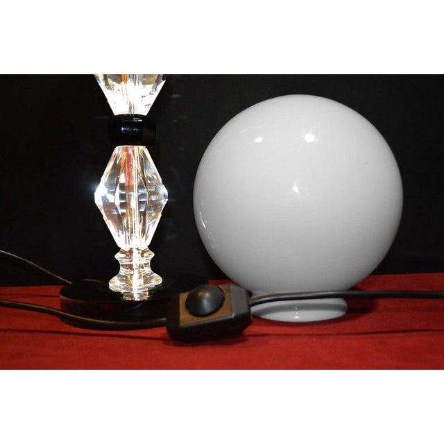 Art Deco Faceted Glass Column Table Lamp with Opaline Shade, 1940s For Sale - Image 16 of 18