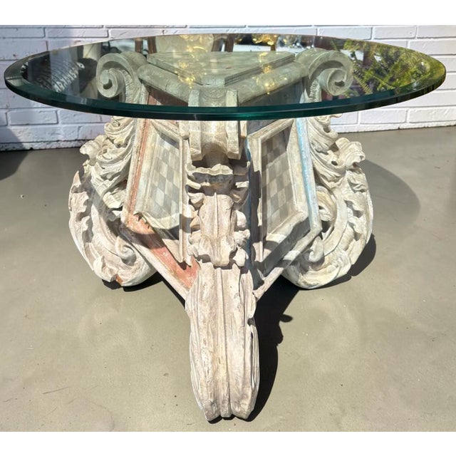 Antique 17th C Louis XIV Venetian Painted Glass Top Side Table.