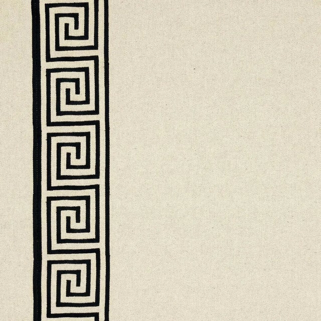 Schumacher Greek Key Embroidery Fabric in Pebble & Black For Sale