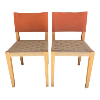 Serena and Lily Hermes Collins Side Chairs. Leather Backs and Woven Seats. Set of 2 For Sale