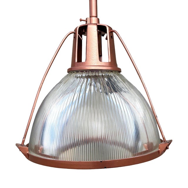 1950s Mid Century Modern Holophane Pendant Ceiling Light Copper-Tone Finish For Sale In Los Angeles - Image 6 of 8