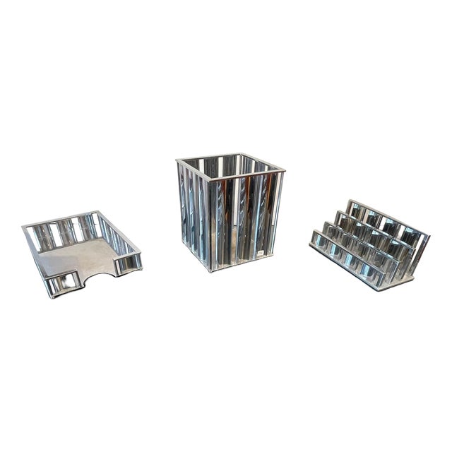 Modern Chrome-Plated Metal Desk Set by Jacques Adnet, 1930s, Set of 3 For Sale