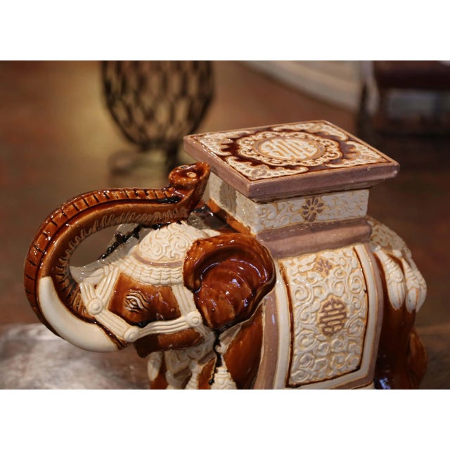 Mid 20th Century Mid-Century French Hand Painted Faience Elephant Garden Seat or Side Table For Sale - Image 5 of 9