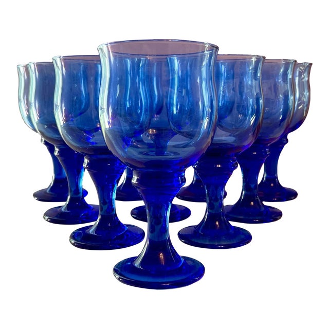 Libbey Cobalt Blue Glasses - Set of 10 For Sale
