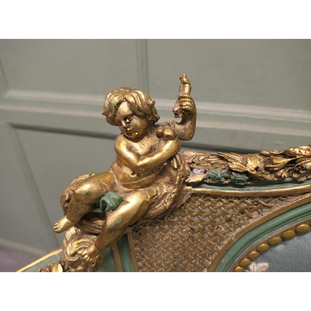 French Green and Gold Boudoir Sofa in Silk For Sale - Image 5 of 8