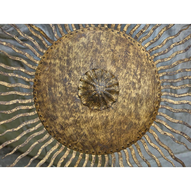 Mid 20th Century Spanish Midcentury Gilt Metal Sunburst Chandelier with Wavy Rays For Sale - Image 4 of 12