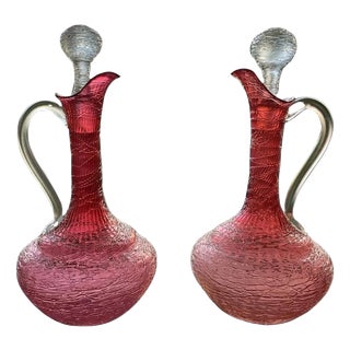 Antique Rosa Chine Claret Jugs Ewers from Loetz, 1890, Set of 2 For Sale