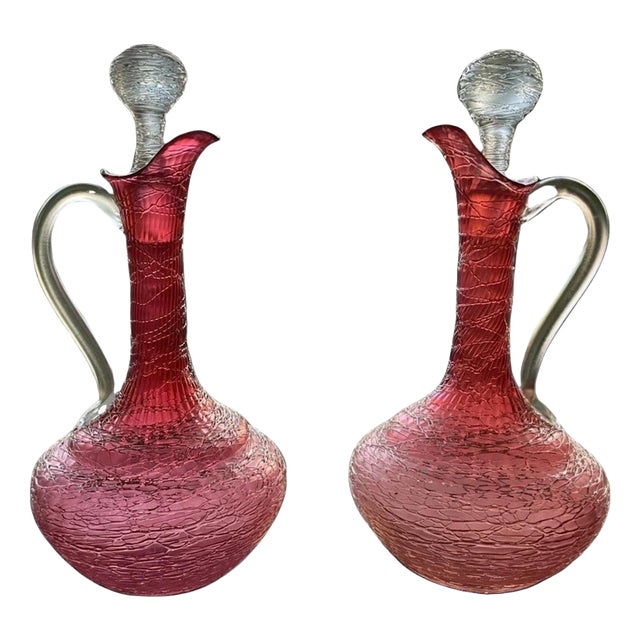 Antique Rosa Chine Claret Jugs Ewers from Loetz, 1890, Set of 2 For Sale