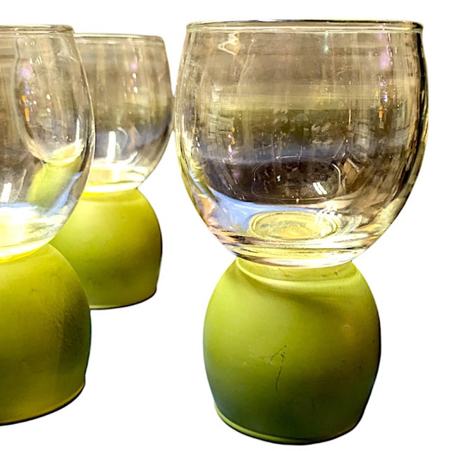 Mid-Century Modern Novel Jeanette Co Ring-A-Ding 9 Ounce Olive Green Bell Glasses For Sale - Image 3 of 5