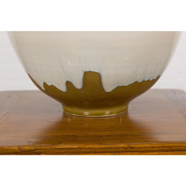 Ceramic Contemporary White & Brown Glazed Ceramic Bowl For Sale - Image 7 of 12