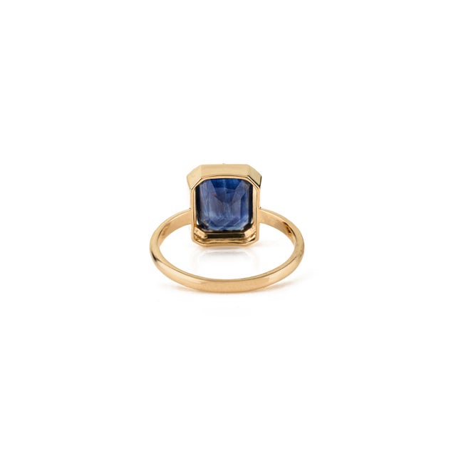 Metal 18k Yellow Gold Blue Sapphire & Black Rhodium Art Deco Ring Size 5.5 For Sale - Image 7 of 16