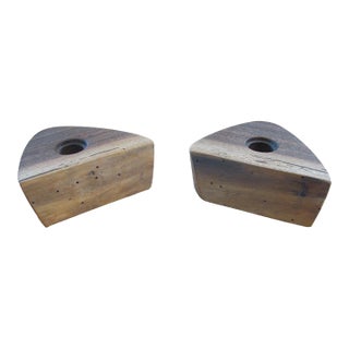 Mira Nakashima Pair of Candleholders Signed Dated Walnut With Sapwood For Sale