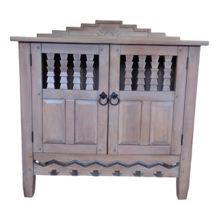 Late 20th Century Ernest Thompson Southwest Pueblo Style Carved Wood Cabinet With Sun Motif For Sale