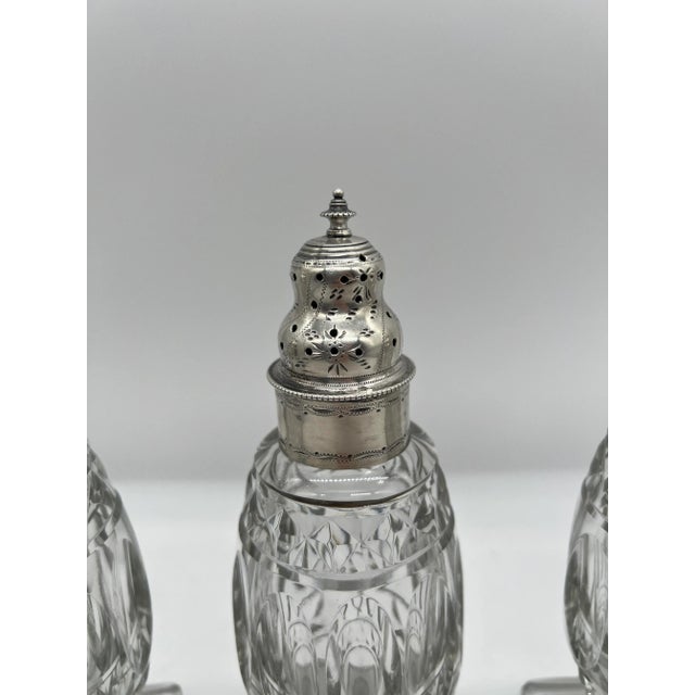 Set of 4 Georgian Silver & Cut Crystal Salt & Pepper Shaker Set For Sale In Boston - Image 6 of 8