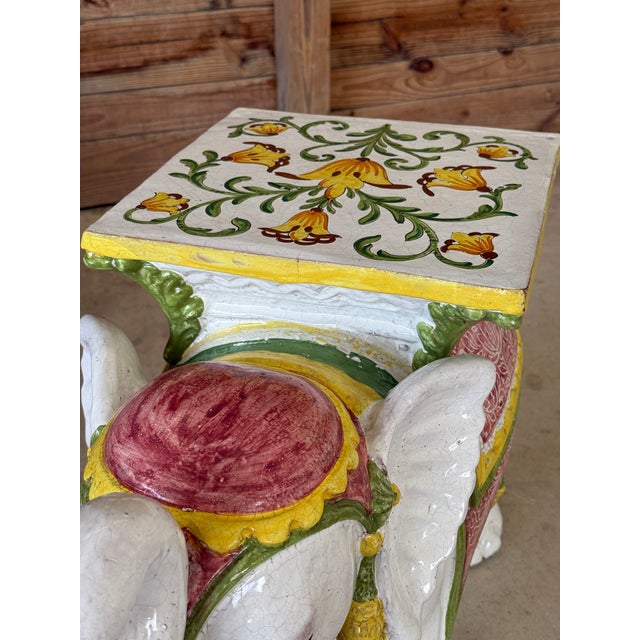Ceramic Mid-20th Century Regency Italian Terra Cotta Glazed Elephant Garden Seat or Side Table For Sale - Image 7 of 12