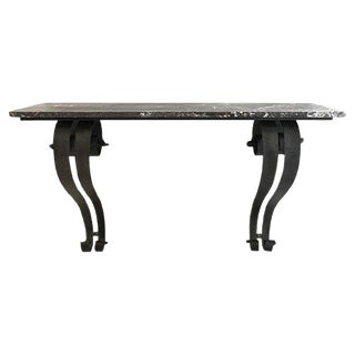 Art Deco French Console Table in Forged Metal and Marble by Raymond Subes, 1925 For Sale