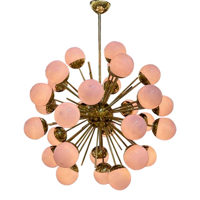 Murano Pink Glass Globe Sputnik Chandelier For Sale