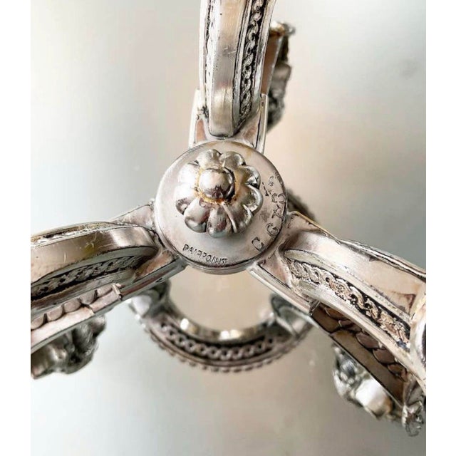 1940’s-1970’s Hollywood Regency Vintage Crystal Bowl W/Stand & Vintage Pairpoint Silverplate Crystal Candlesticks Cherub Claw Foot For Sale - Image 9 of 9