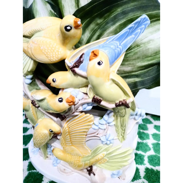 Ceramic Vintage Ceramic Yellow Blue 3 Dimensional Bird Vase Holder For Sale - Image 7 of 8