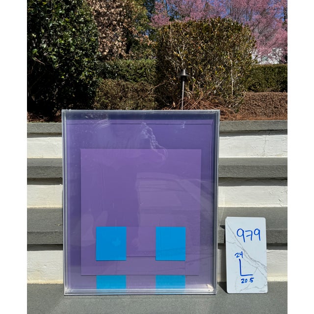 Limited edition mixed media screenprint titled Color Box 1 in magenta and purple by British Op Art artist Robyn Denny....