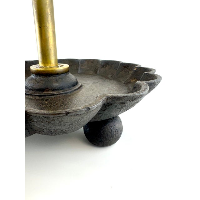 Vintage Brass & Cast Iron Fireplace Tool Stand With Scalloped Ash Tray For Sale - Image 9 of 12