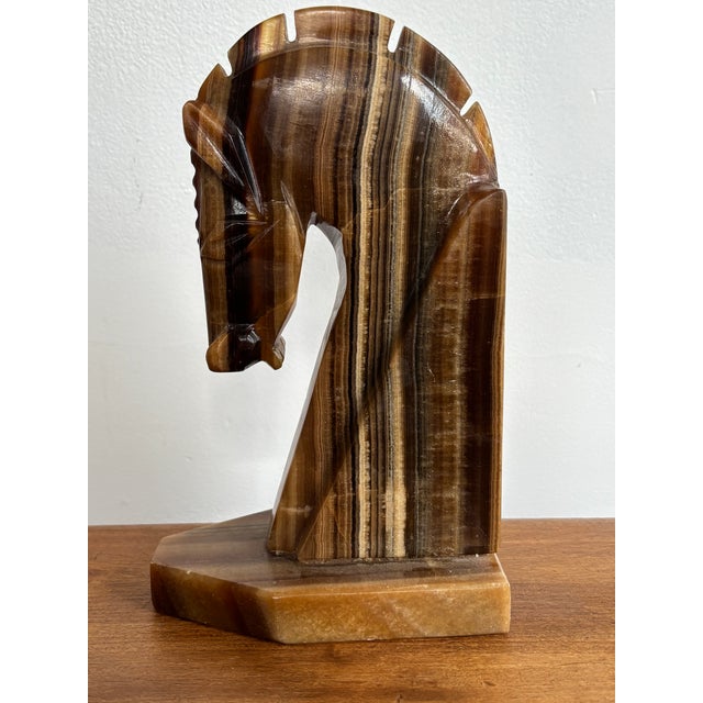 Gemstone Machine Age Art Deco Onyx Trojan Horse Bookend For Sale - Image 7 of 7
