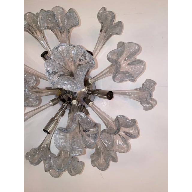 Mid-Century Flush Mounted Sputnik Chandelier With Murano Style Glass Flowers For Sale - Image 4 of 5