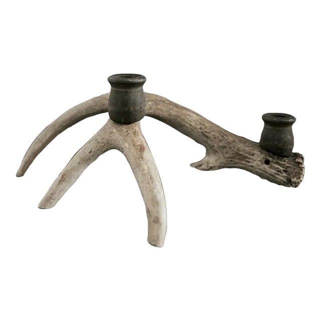 Vintage Rustic Antler Candleholder For Sale