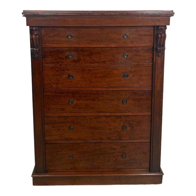 19th Century English Traditional Wellington Secretary Chest of Drawers For Sale