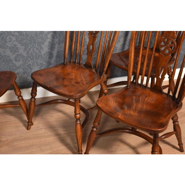 Antique Elm Spindle Back Dining Chairs, 1890s, Set of 6 For Sale - Image 3 of 7