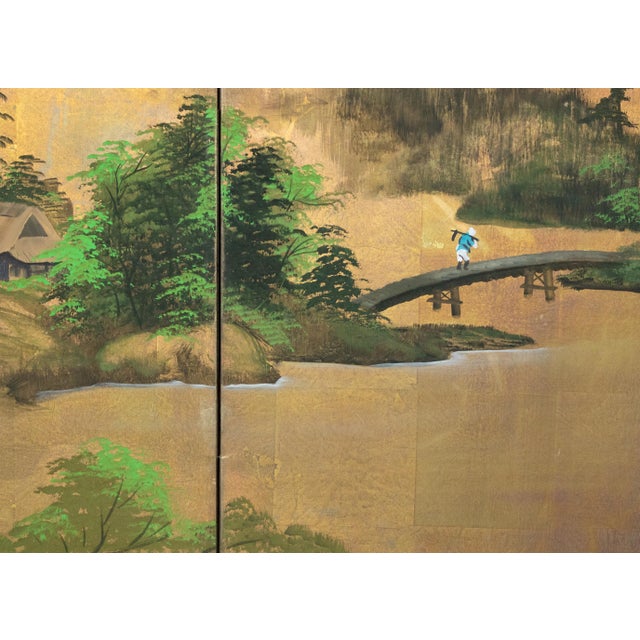 1960s "Summer Landscape With Trees", Shōwa Era Japanese Painted Byobu Screen For Sale - Image 13 of 18